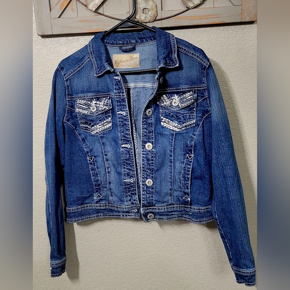 Rhythm in Blues  Denim Jacket With Sequins Women’s Size Medium